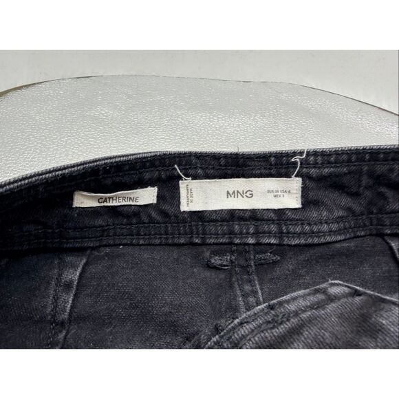 MNG by Mango Women's Size 4 Catherine Black Wide Leg Flared Distressed Hem Jeans - Picture 3 of 10